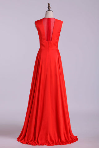 2024 New V-Neck Prom Dresses A-Line Chiffon Floor-Length