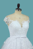 2024 A Line Lace Cap Sleeve Scoop Wedding Dresses With Beads Court Train