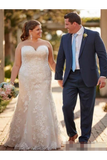 Sweetheart Neck Mermaid Wedding Dresses Oversize Ivory Lace Champagne Lining Bridal Dresses