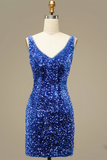 Glitter Blue Homecoming Dresses Francesca Sequins Short Prom Dress Party Dress