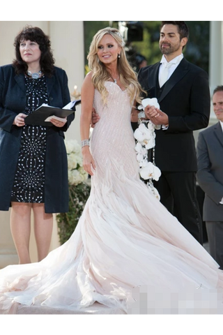 Sexy Sequins Mermaid Wedding Dress With Ruffles Luxurious Champagne Bridal Gown