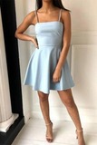 A-Line Spaghetti Eve Homecoming Dresses Satin Straps Short Blue