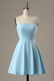 A-Line Spaghetti Eve Homecoming Dresses Satin Straps Short Blue