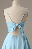 A-Line Spaghetti Eve Homecoming Dresses Satin Straps Short Blue