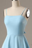 A-Line Spaghetti Eve Homecoming Dresses Satin Straps Short Blue