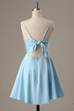 A-Line Spaghetti Eve Homecoming Dresses Satin Straps Short Blue