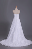 2024 Wedding Dresses Strapless Tulle With Applique Chapel Train