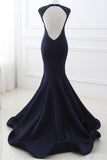 2024 Mermaid V Neck Satin Evening Dresses With Beading Sweep Train