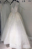 Pretty Long Ivory Sequin Shiny Lace Long Prom Dresses Wedding Dresses