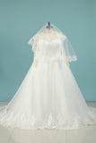 2024 Long Sleeves Boat Neck A Line Tulle With Applique Wedding Dresses