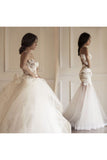 2024 Mermaid Scoop Wedding Dresses Tulle With Applique Sweep Train Detachable