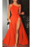 2024 Evening Dresses A Line One Shoulder Chiffon With Slit Sweep Train