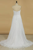 2024 Sweetheart Pleated Bodice A Line Wedding Dress With Flowing Chiffon Skirt Beaded