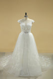 2024 Bateau Sheath Wedding Dresses Tulle With Applique And Sash