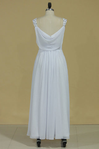 2024 A Line Spaghetti Straps Open Back Bridesmaid Dresses Chiffon With Beading