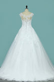 2024 A Line Scoop Tulle With Applique Wedding Dresses Court Train