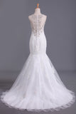 2024 Scoop Wedding Dresses Mermaid/Trumpet Sweep Train Tulle With Applique And Beads