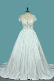 2024 A Line Scoop Wedding Dresses Satin With Handmade Flower And Sash Chapel Train