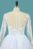 2024 Lace Ball Gown Wedding Dresses Scoop Long Sleeves With Applique And Beads Chapel Train