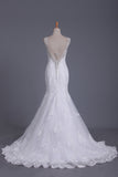 2024 Straps Open Back Tulle With Beads Mermaid Wedding Dresses