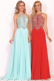 2024 A Line Chiffon Spaghetti Straps Prom Dresses With Beading Floor Length