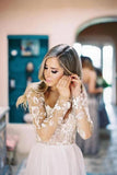 Chic A-Line Long Sleeves Lace Bodice See Through Wedding Dresses Backless Country Wedding Dress