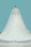 2024 Tulle A Line Scoop Wedding Dresses With Beading Chapel Train Lace Up