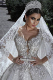 2024 Long Sleeves A Line Wedding Dresses Tulle With Applique And Sash