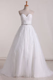 2024 Sweetheart Wedding Dresses A Line Tulle With Applique Sweep Train