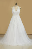 2024 Organza Halter Open Back With Applique Wedding Dresses A Line