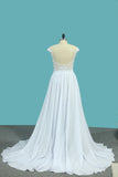 2024 Chiffon A Line Scoop Wedding Dresses With Applique And Slit Sweep Train