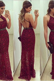 2024 Hot Sheath Halter Open Back Lace Prom Dresses Zipper Up