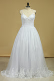 Wedding Dresses Spaghetti Straps Tulle With Applique And Sash