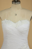 2024 Sweetheart Pleated Bodice A Line Wedding Dress With Flowing Chiffon Skirt Beaded