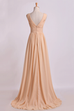 2024 Bridesmaid Dress V Neck A Line Floor Length Chiffon With Beads