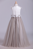 2024 New Flower Girl Dresses Bateau A Line Tulle With Handmade Flowers