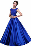 Elegant A-Line Applique Round Neck Lace Satin Ball Gown Evening Prom Dress