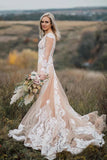 Long Sleeves Boho Wedding Dress With Appliques Mermaid Tulle