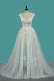 2024 A Line Off The Shoulder Tulle Wedding Dresses With Applique