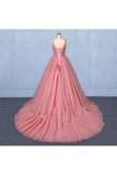 Ball Gown V Neck Tulle Prom Dress With Beads, Puffy Sleeveless Quinceanera Dresses