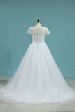 2024 Bateau Wedding Dresses A-Line Tulle Cap Sleeves Zipper Back Court Train