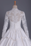 2024 Wedding Dresses A Line V Neck Long Sleeves With Applique Satin