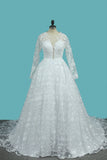 2024 Luxurious A Line Lace Scoop Long Sleeves Wedding Dresses With Pearls Royal Train