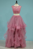 2024 Two-Piece Bateau Tulle With Beading A Line Prom Dresses