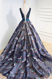 2024 Beautiful Prom Dresses Ball Gown V Neck Lace Beading Bowknot Tulle Evening Dress