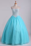 2024 Ball Gown Sweetheart Quinceanera Dresses With Pearls & Rhinestones Tulle