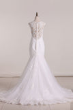 2024 New Arrival V Neck Tulle With Applique Wedding Dresses Mermaid