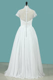 2024 A Line Wedding Dresses V Neck Chiffon With Sash Sweep Train