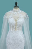 2024 Tulle Scoop Wedding Dresses Mermaid With Applique Chapel Train