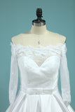 2024 Boat Neck Wedding Dresses Mid-Length Sleeves Satin With Applique